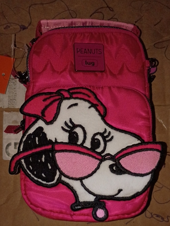 lug Handbags - Peanuts Lug Hot Pink Crossbody Bag with Belle-Style Cartoon Patch